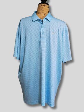 Callaway Opti Dri Golf Polo Shirt XL Light Blue Striped Short Sleeve EUC